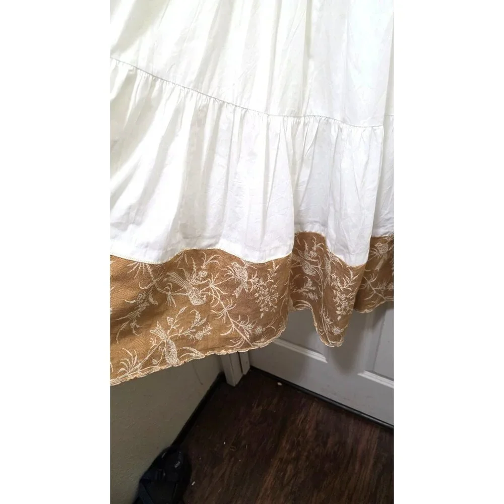 Abercrombie & Fitch White & Gold Embroidered Tiered Dress Ruffled Straps Smocked